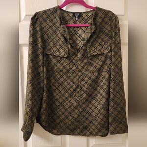 Jones New York Olive and Black Plaid Blouse